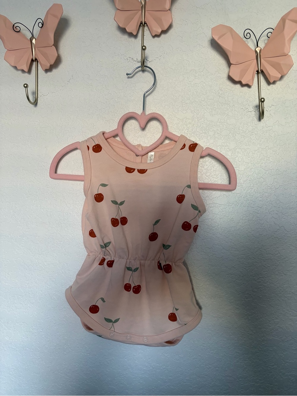 Rylee + Cru Soft Pink Cherry Print Romper